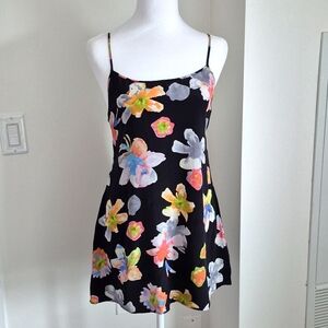 La Fee Verte Black Silk Floral Top Size Small